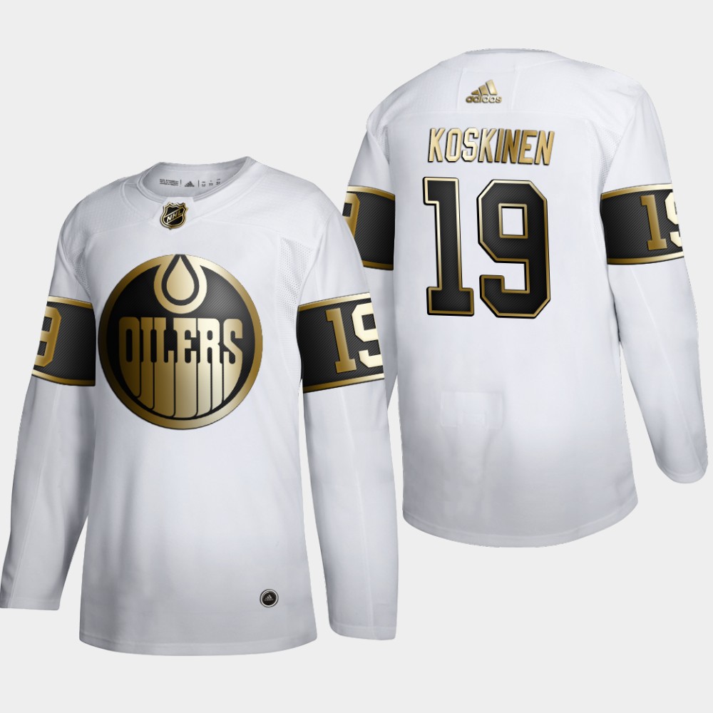 Cheap Edmonton Oilers 19 Mikko Koskinen Men Adidas White Golden Edition Limited Stitched NHL Jersey